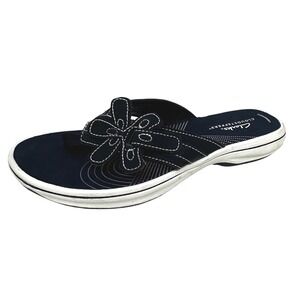 Clarks Cloudsteppers Brinkley Flora Flip Flop Womens Navy Sandals Flower Size 5